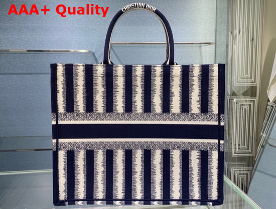 Dior Book Tote Blue D Stripes Embroidery Replica