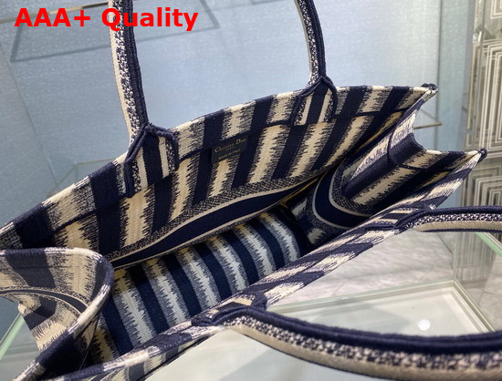 Dior Book Tote Blue D Stripes Embroidery Replica