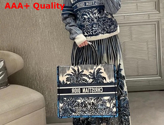 Dior Book Tote Blue Dior Palms Embroidery Replica