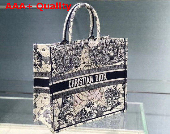 Dior Book Tote Blue Multicolor Dior Around the World Embroidery Replica