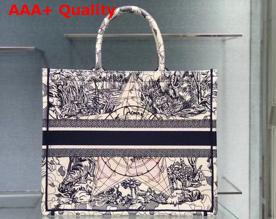 Dior Book Tote Blue Multicolor Dior Around the World Embroidery Replica