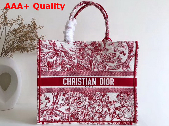 Dior Book Tote Embroidered with Red Blooms Replica
