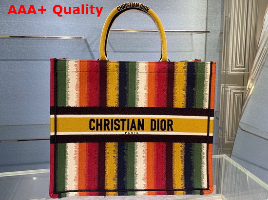 Dior Book Tote Multicolor D Stripes Embroidery Replica