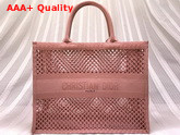 Dior Book Tote Pink Mesh Embroidery Replica