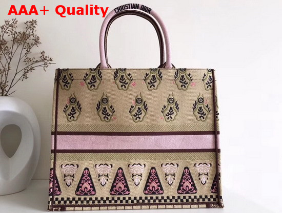 Dior Book Tote in Beige Emboridered Canvas Replica