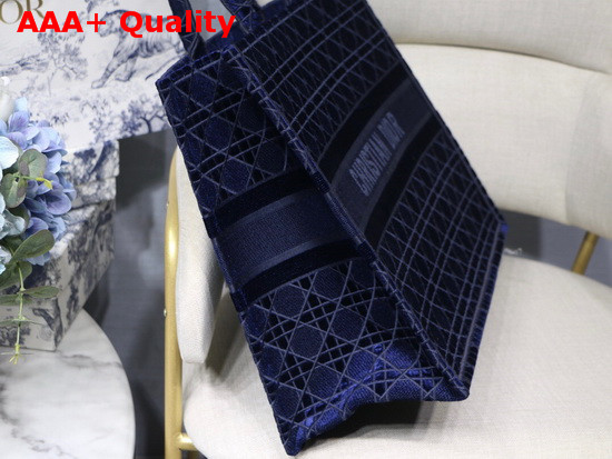 Dior Book Tote in Blue Cannage Embroidered Velvet Replica