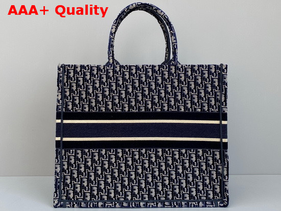Dior Book Tote in Blue Dior Oblique Embroidered Velvet Replica
