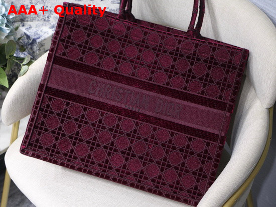Dior Book Tote in Burgundy Cannage Embroidered Velvet Replica