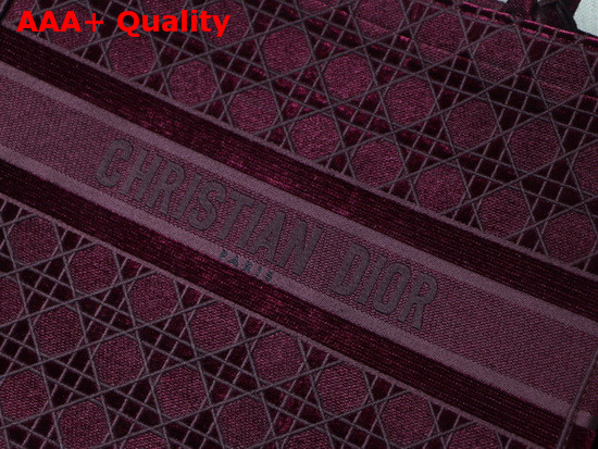 Dior Book Tote in Burgundy Cannage Embroidered Velvet Replica