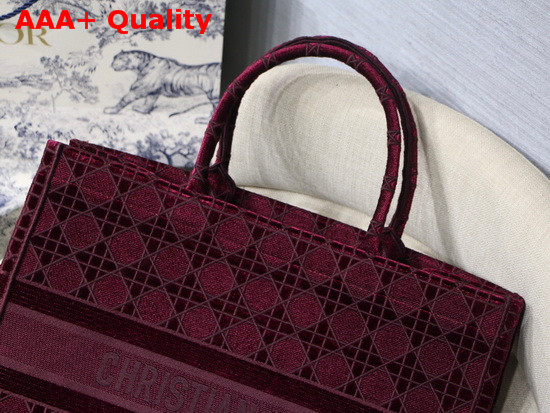 Dior Book Tote in Burgundy Cannage Embroidered Velvet Replica