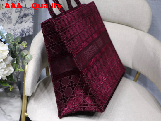 Dior Book Tote in Burgundy Cannage Embroidered Velvet Replica