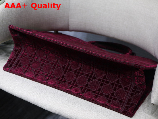 Dior Book Tote in Burgundy Cannage Embroidered Velvet Replica