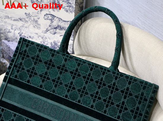 Dior Book Tote in Green Cannage Embroidered Velvet Replica