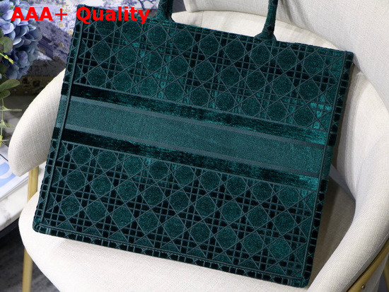 Dior Book Tote in Green Cannage Embroidered Velvet Replica