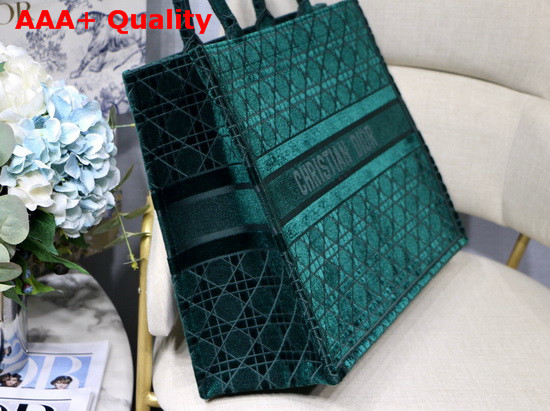 Dior Book Tote in Green Cannage Embroidered Velvet Replica