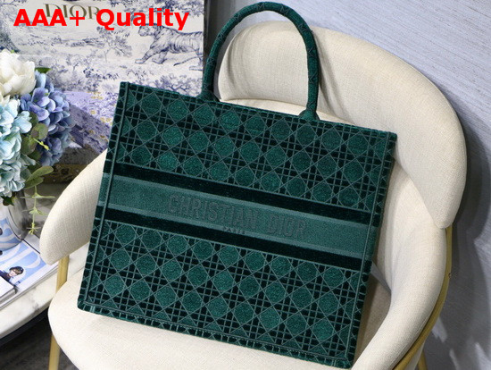 Dior Book Tote in Green Cannage Embroidered Velvet Replica