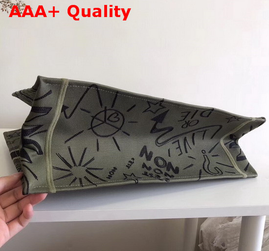 Dior Book Tote in Green Embroidered Canvas Replica