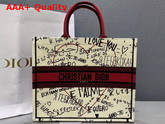 Dior Book Tote with Dioramour Graffiti Latte Multicolor Dioramour Graffiti Embroidery Replica