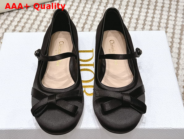 Dior Bow Ballet Flat in Black Satin Replica