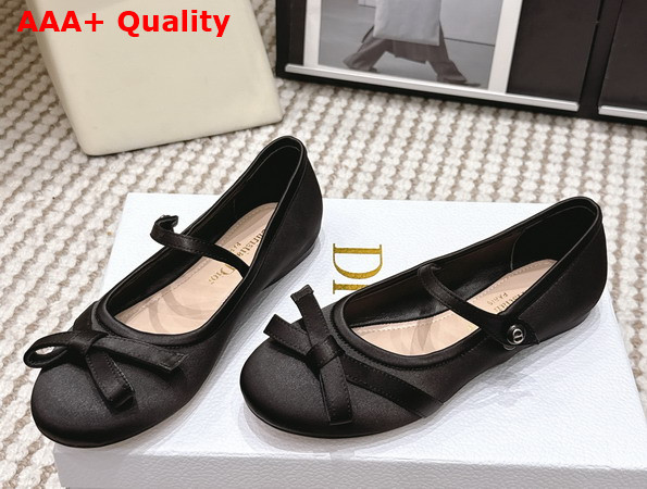 Dior Bow Ballet Flat in Black Satin Replica