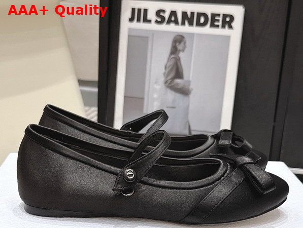 Dior Bow Ballet Flat in Black Satin Replica