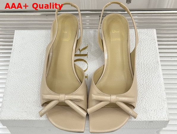 Dior Bow Heeled Slingback Sandal in Beige Lambskin Replica