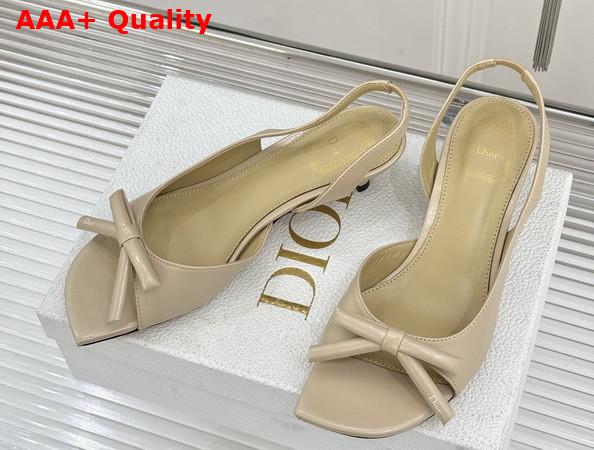 Dior Bow Heeled Slingback Sandal in Beige Lambskin Replica