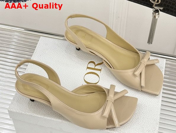 Dior Bow Heeled Slingback Sandal in Beige Lambskin Replica