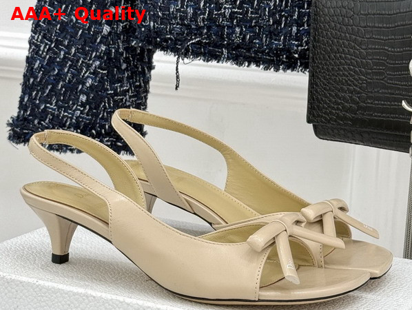 Dior Bow Heeled Slingback Sandal in Beige Lambskin Replica
