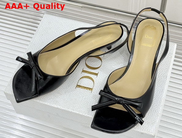 Dior Bow Heeled Slingback Sandal in Black Lambskin Replica
