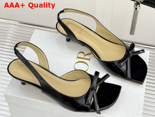 Dior Bow Heeled Slingback Sandal in Black Lambskin Replica