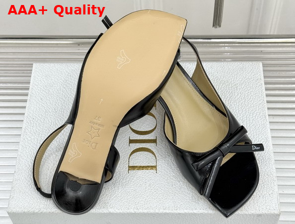 Dior Bow Heeled Slingback Sandal in Black Lambskin Replica