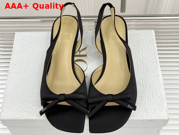 Dior Bow Heeled Slingback Sandal in Black Satin Replica
