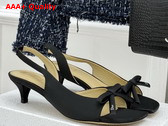 Dior Bow Heeled Slingback Sandal in Black Satin Replica