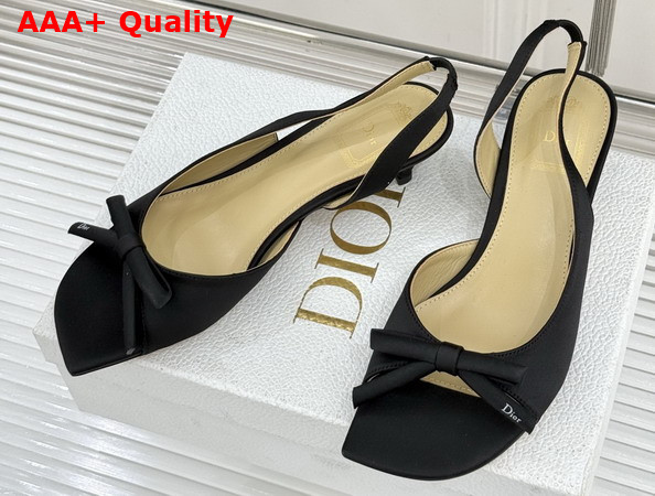 Dior Bow Heeled Slingback Sandal in Black Satin Replica