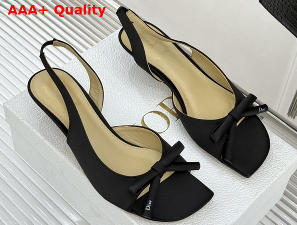 Dior Bow Heeled Slingback Sandal in Black Satin Replica