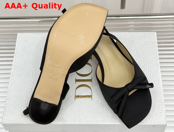 Dior Bow Heeled Slingback Sandal in Black Satin Replica