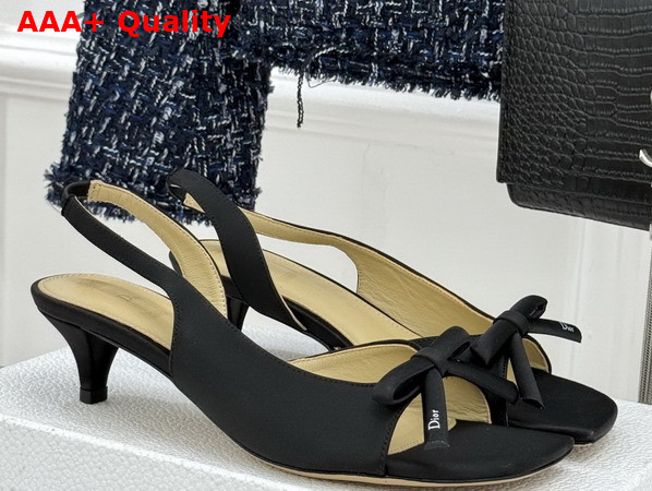 Dior Bow Heeled Slingback Sandal in Black Satin Replica