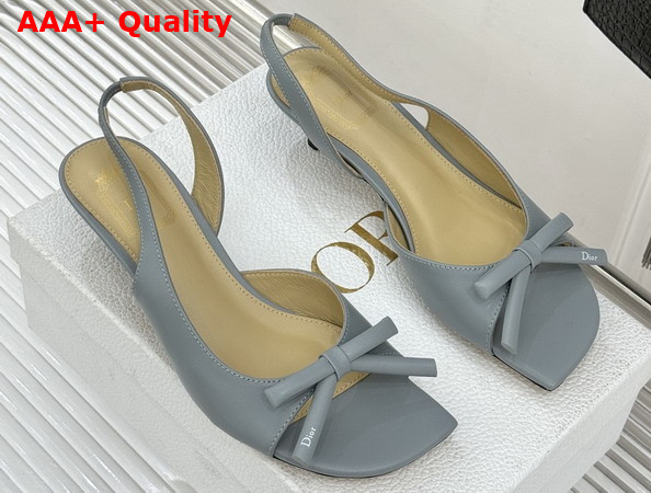 Dior Bow Heeled Slingback Sandal in Cloud Blue Lambskin Replica