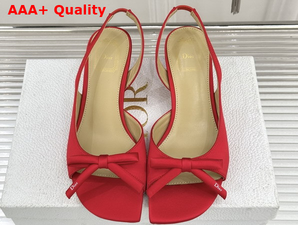 Dior Bow Heeled Slingback Sandal in Red Satin Replica