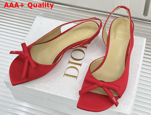 Dior Bow Heeled Slingback Sandal in Red Satin Replica