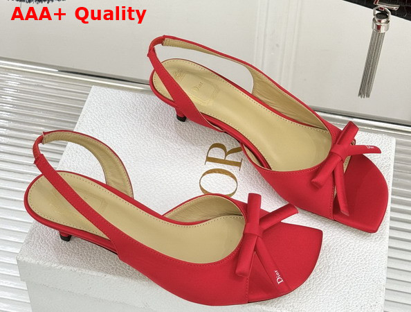 Dior Bow Heeled Slingback Sandal in Red Satin Replica