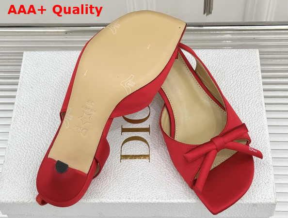 Dior Bow Heeled Slingback Sandal in Red Satin Replica