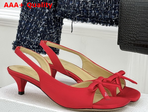 Dior Bow Heeled Slingback Sandal in Red Satin Replica