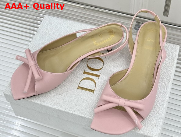 Dior Bow Heeled Slingback Sandal in Soupir Pink Lambskin Replica