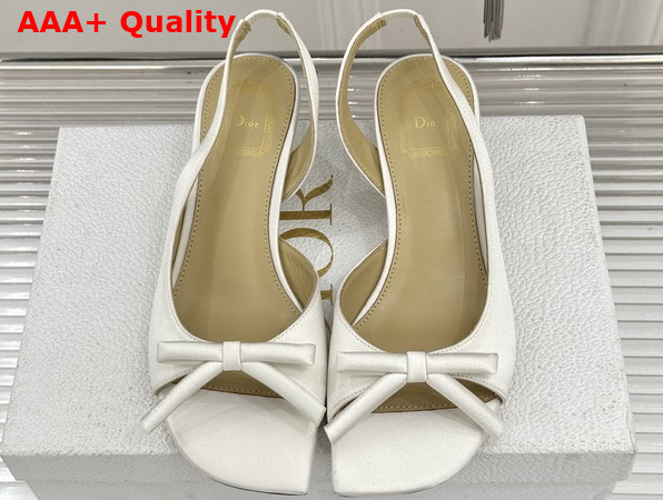 Dior Bow Heeled Slingback Sandal in White Satin Replica