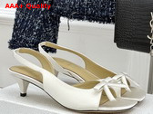 Dior Bow Heeled Slingback Sandal in White Satin Replica