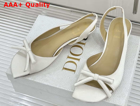Dior Bow Heeled Slingback Sandal in White Satin Replica