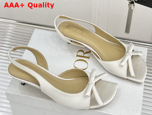 Dior Bow Heeled Slingback Sandal in White Satin Replica