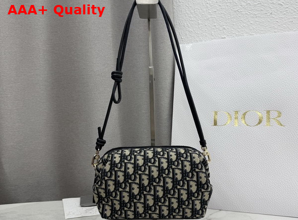 Dior Bow Pouch in Beige and Blue Dior Oblique Jacquard Replica